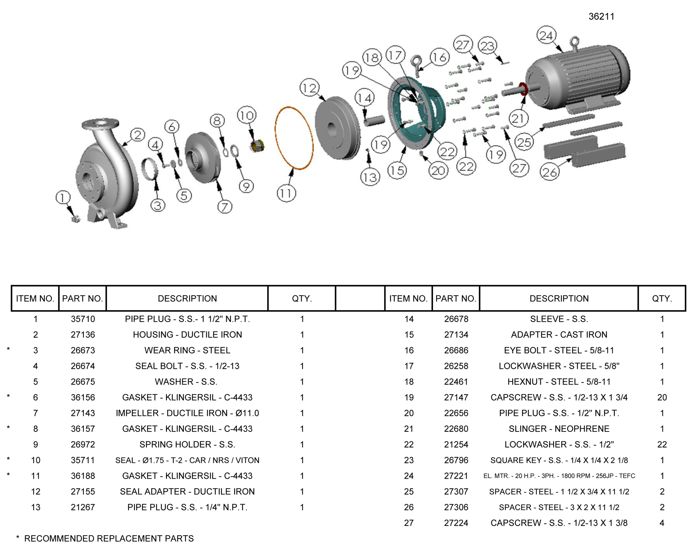 listado de partes mp pumps 700